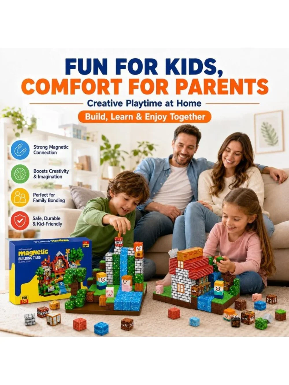 150PCS Magnetic Building Blocks - STEM Stacking Cubes Toy for Kids 3+ | Fun
